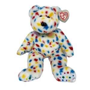 Ty 2K Beanie Buddies Bear Plush White Confetti Spots 1999 VTG With Tags 13 Inch